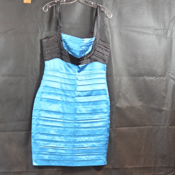 Satiny Black/Turquoise Body Con Dress SZ M SUZY - Picture 10 of 12